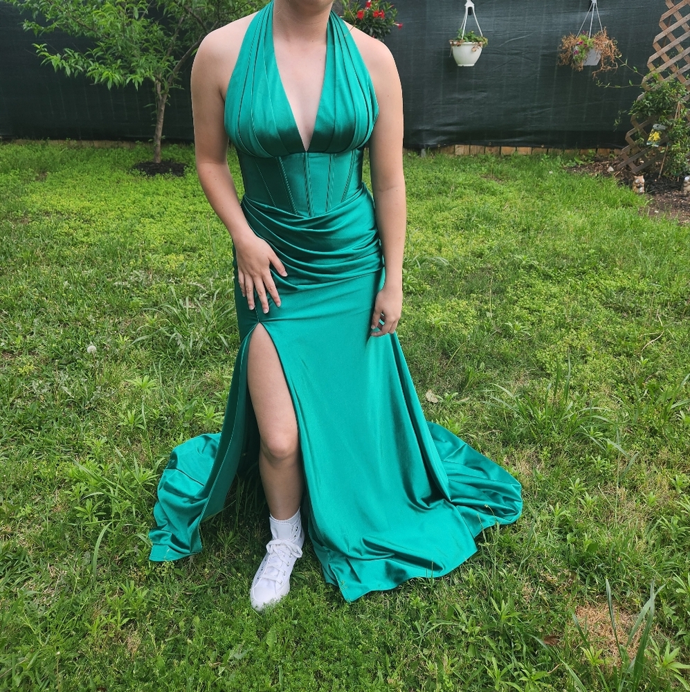 Emerald Green Sleeveless Halter Gown for Prom from Z Couture